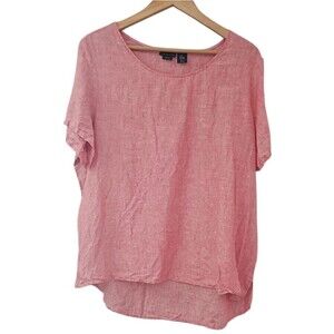 Tahari 100% Linen Blouse 2X Red Top Hi-Low Hem Resortwear Minimalist Layering